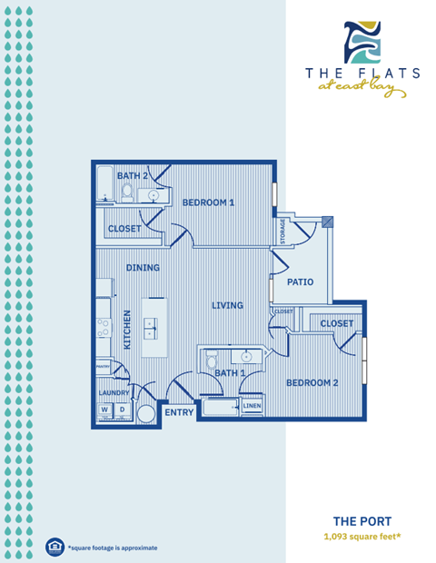 Floor plan for 2 beds, 2 baths, 1093 sqft